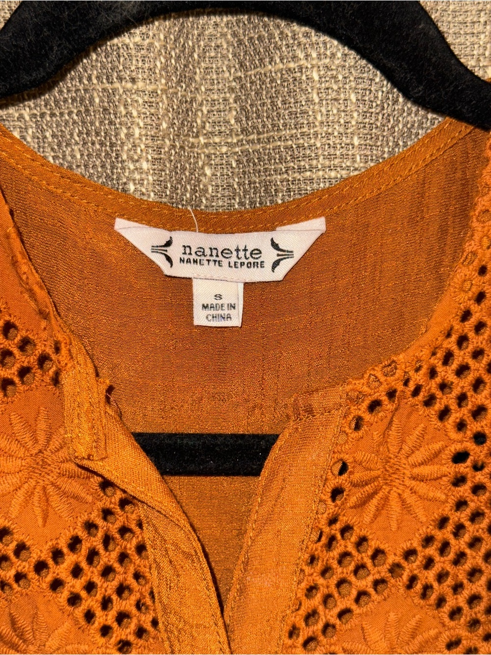 Nanette Lepore Orange Eyelet Ruffle Sleeveless Blouse - Picture 3 of 5